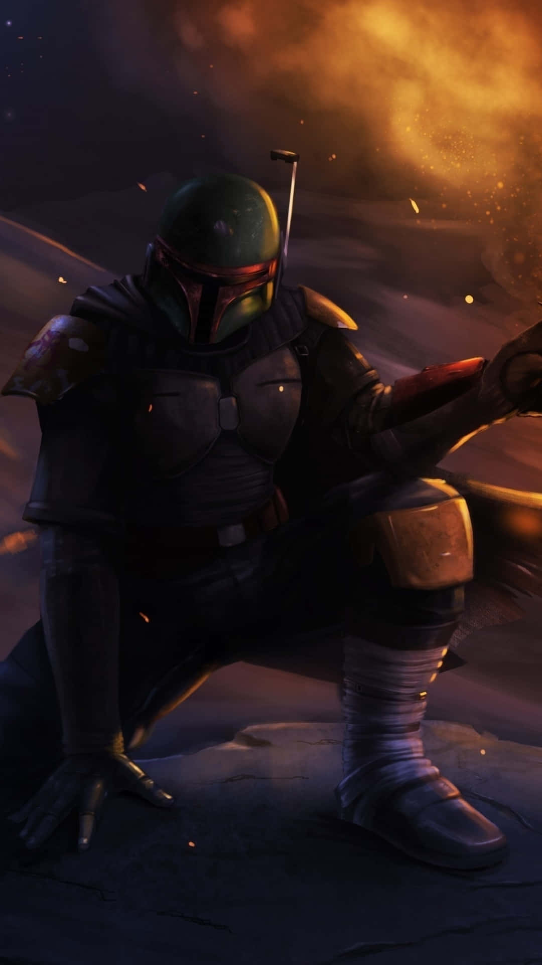 Jango Fett, The Legendary Mandalorian Warrior In Action Wallpaper