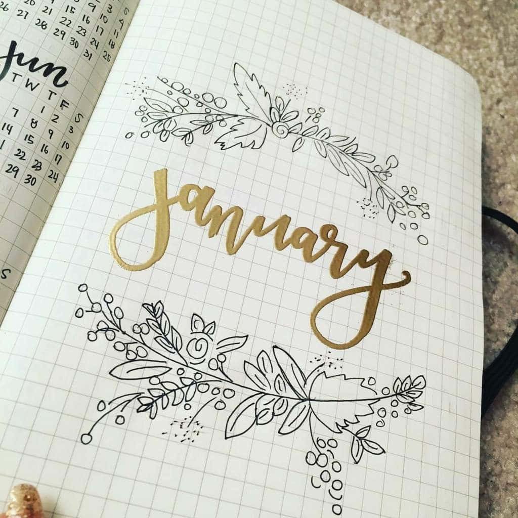 January Bullet Journal Floral Design Wallpaper