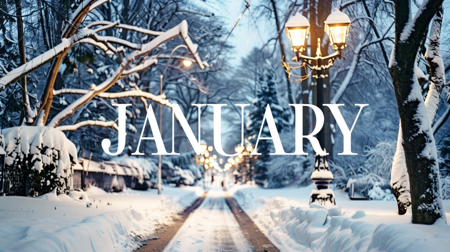 January Winter Scene Snowy Parkway Wallpaper