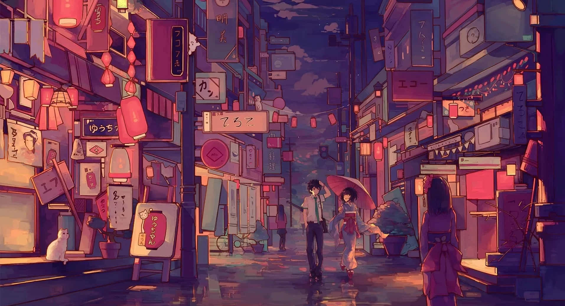 Japanese Aesthetic Couple Art Desktop Wallpaper