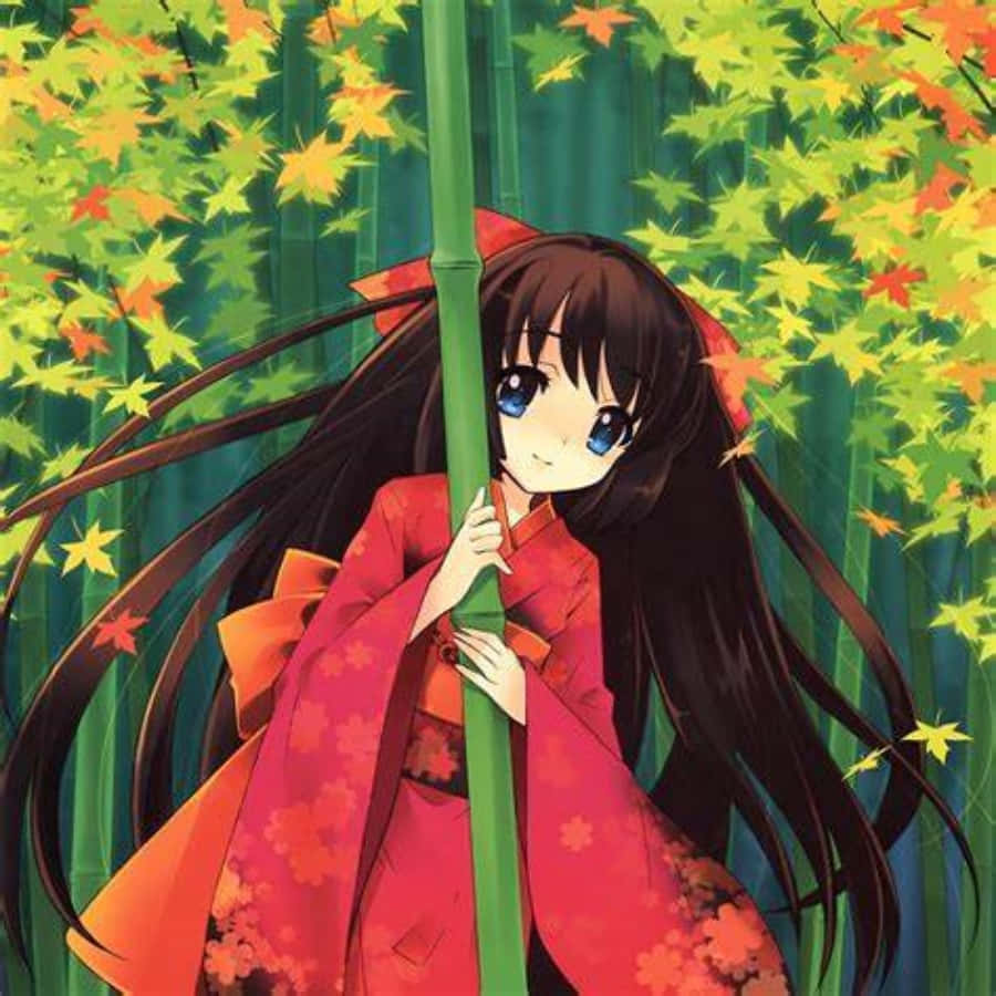 Japanese Anime Girl In Bamboo Forest Ipad Wallpaper