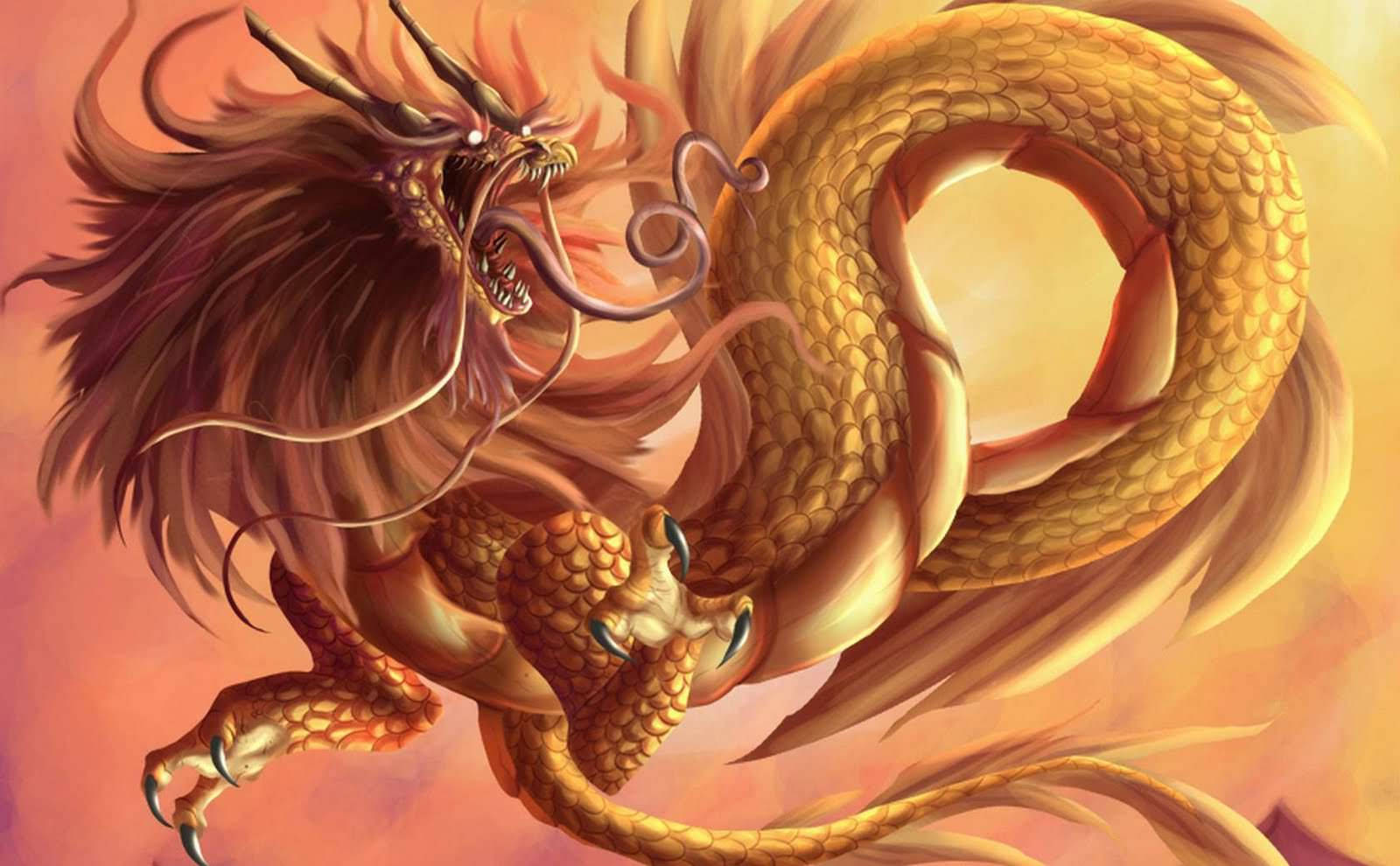 Japanese Dragon Art With Gold Mane Wallpaper