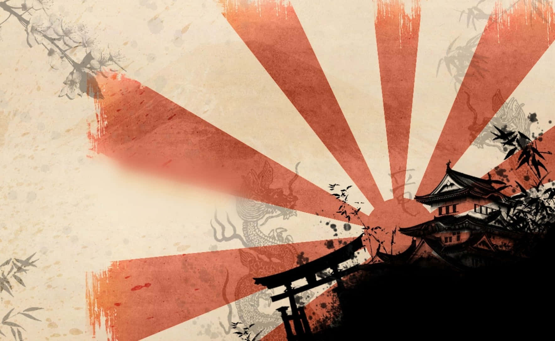 Japanese Minimalist Rising Sun Flag Art Wallpaper