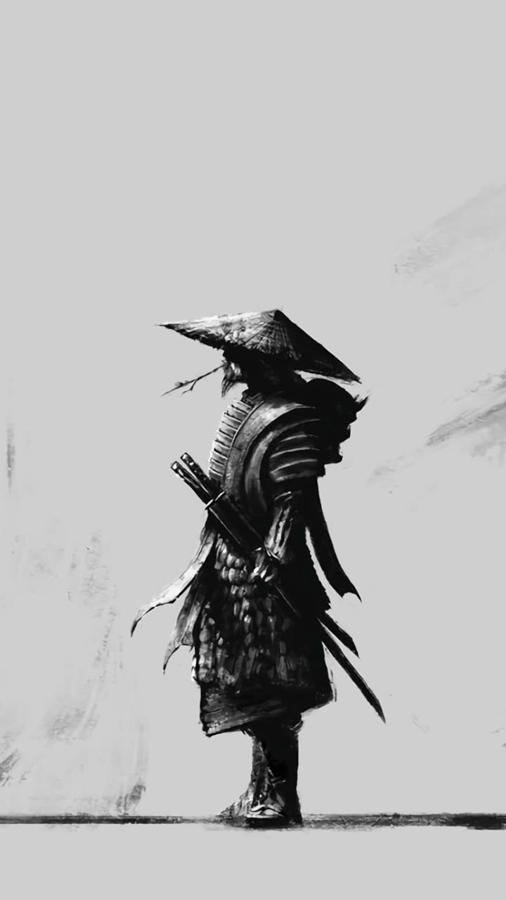 Japanese Samurai Black Ink Wallpaper