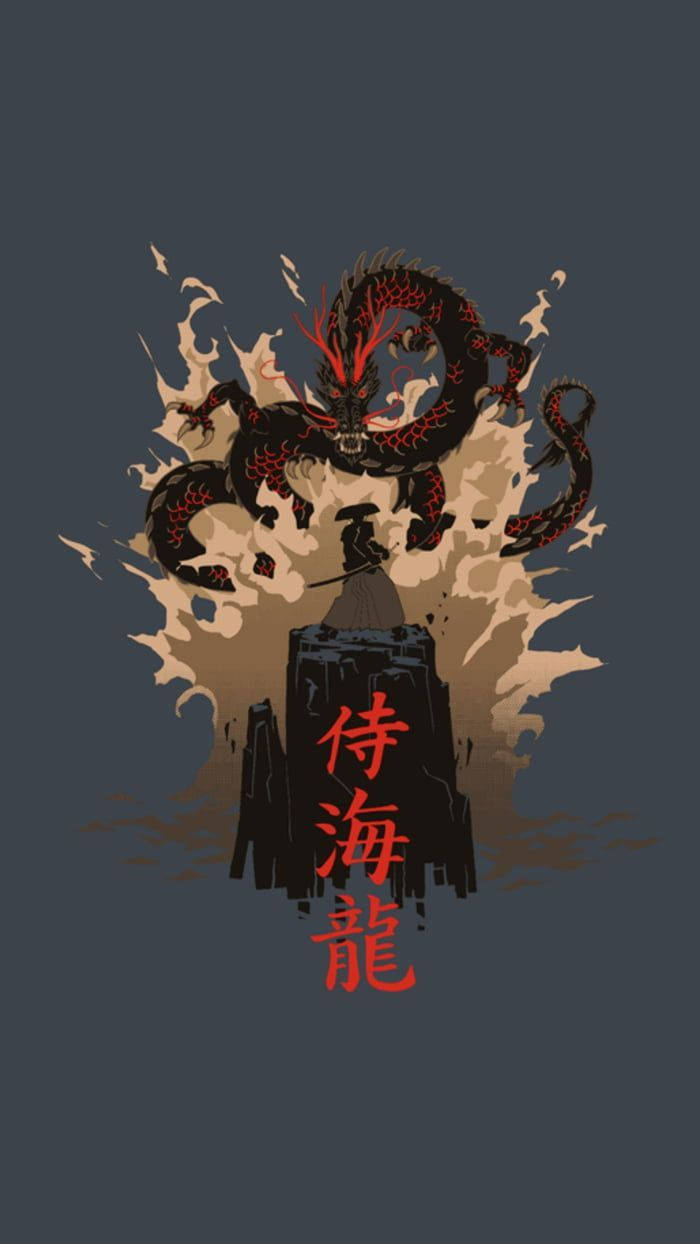 Japanese Samurai Rock And Dragon Wallpaper