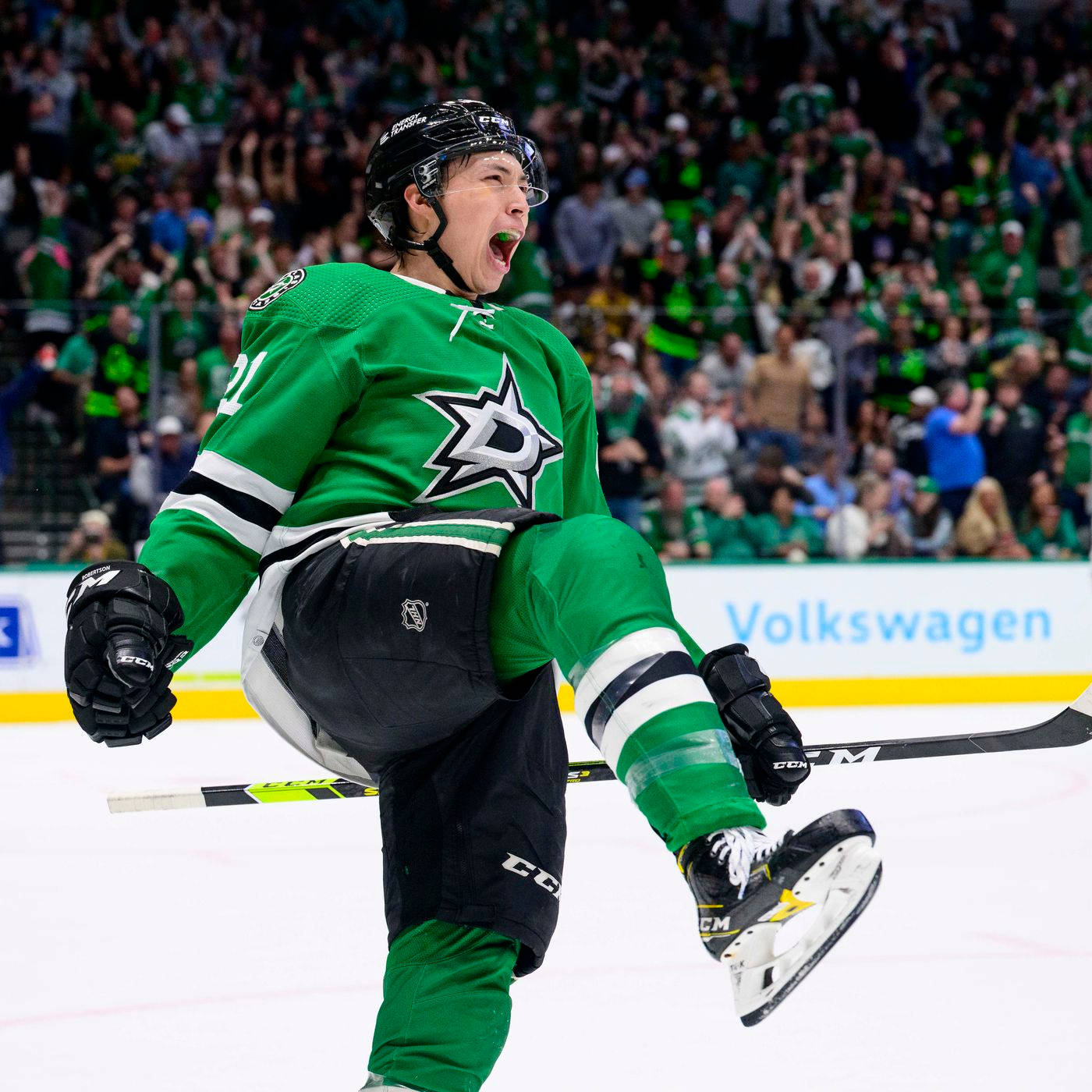 Jason Robertson Dallas Stars Scream Win Wallpaper