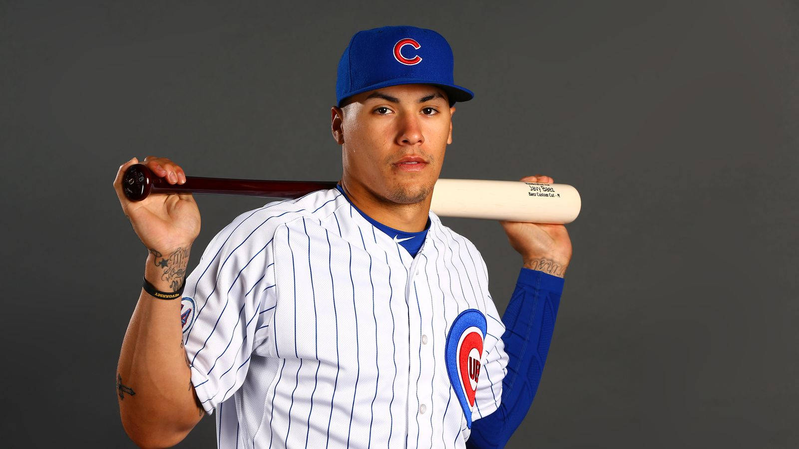 Javier Baez Pose With Baseball Bat Wallpaper