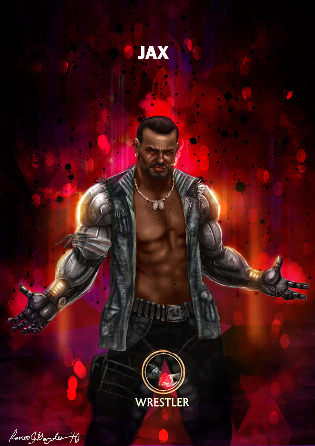 Jax Briggs Flexing His Powerful Mechanical Arms In Mortal Kombat Wallpaper