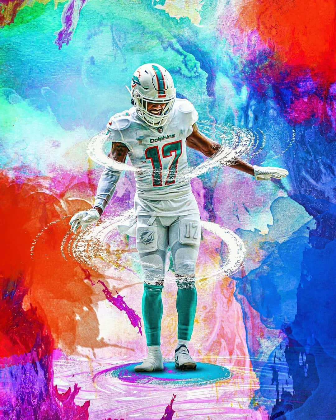 Jaylen Waddle Vibrant Artwork Wallpaper