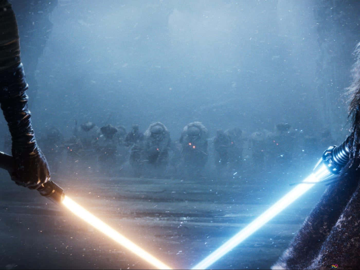 Jedi Knight And Sith Apprentice Engage In Epic Lightsaber Duel Wallpaper