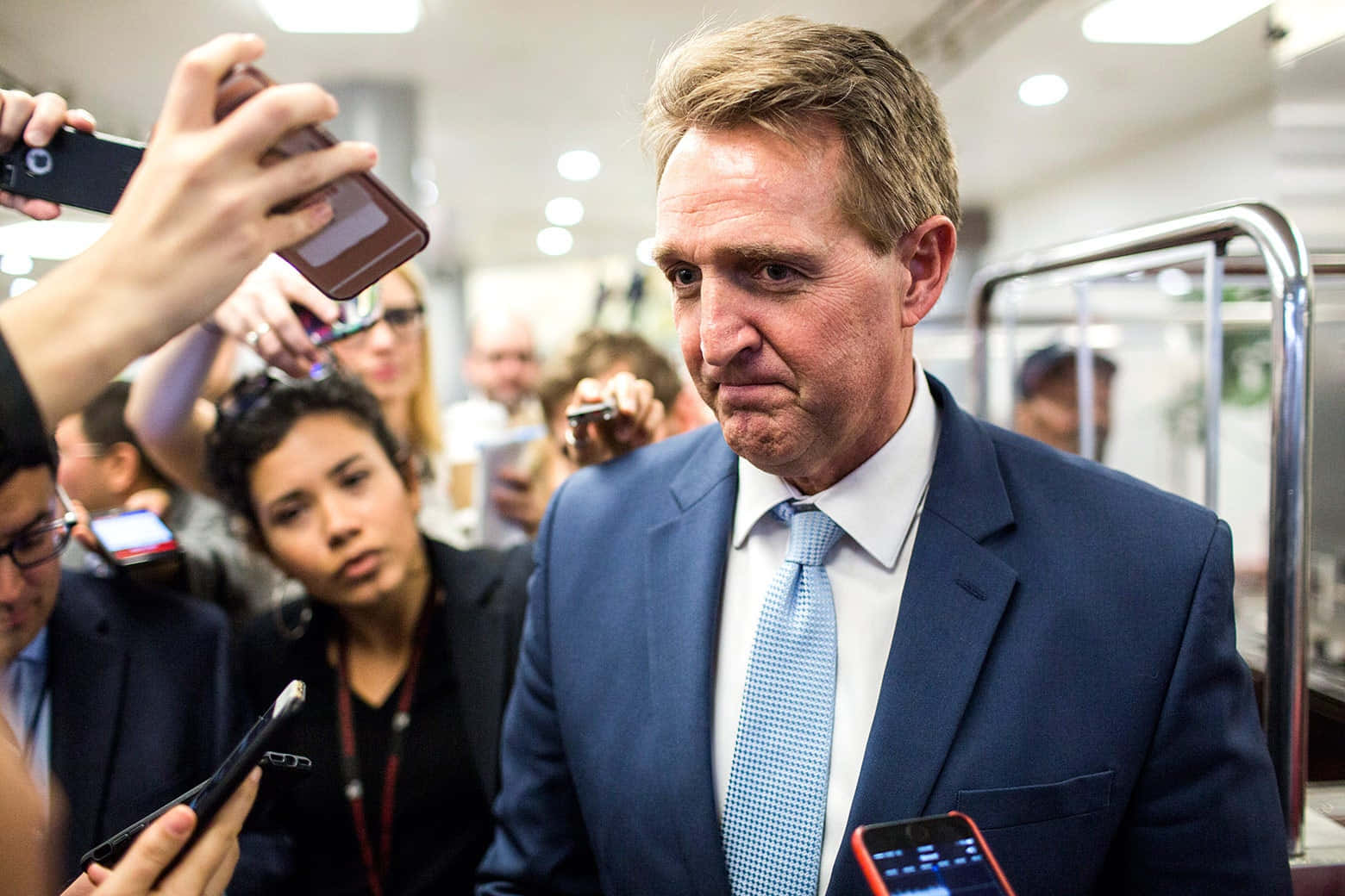 Jeff Flake Looking At Reporters Wallpaper