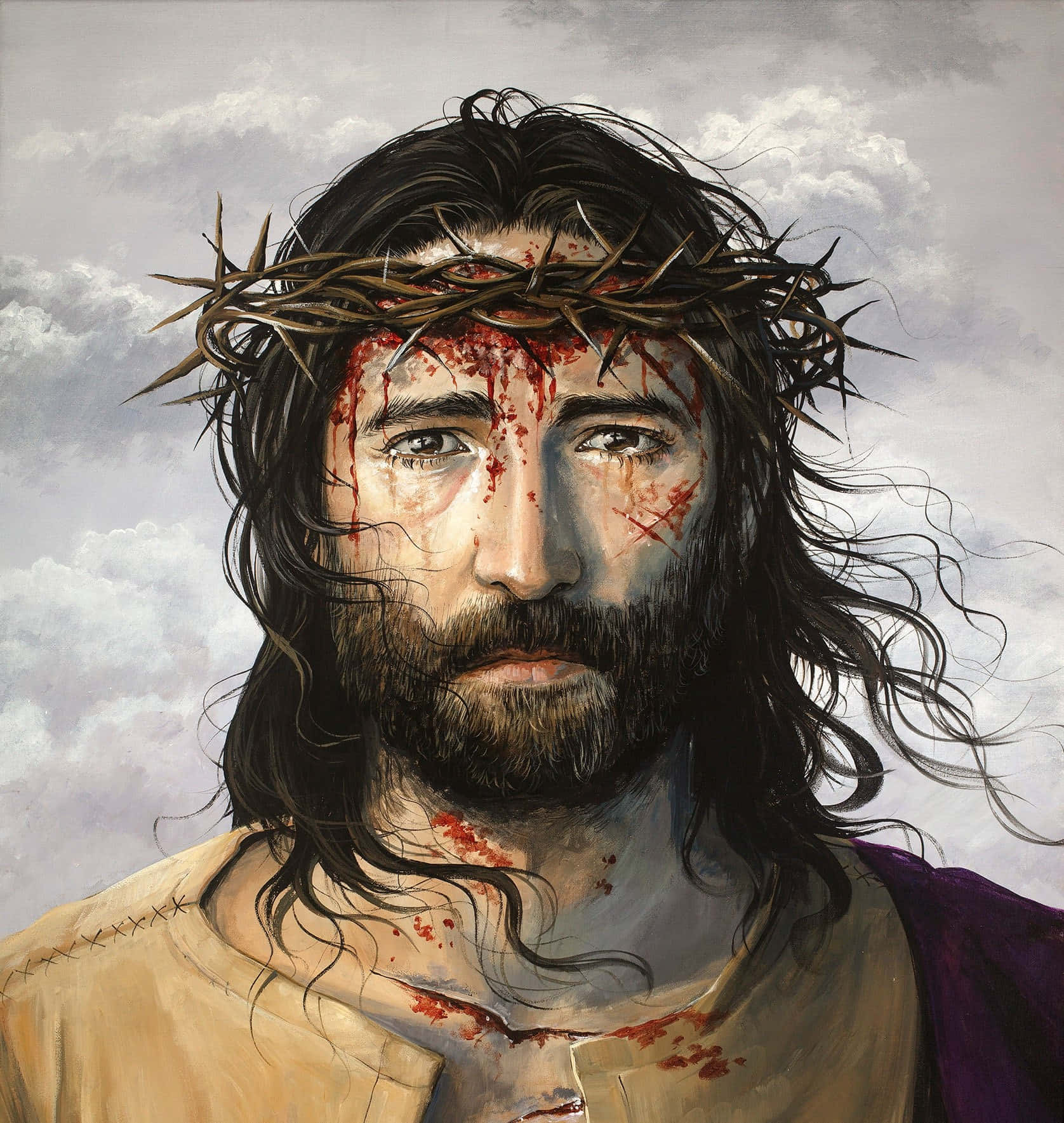 Jesus Christ Wearing The Crown Of Thorns Wallpaper