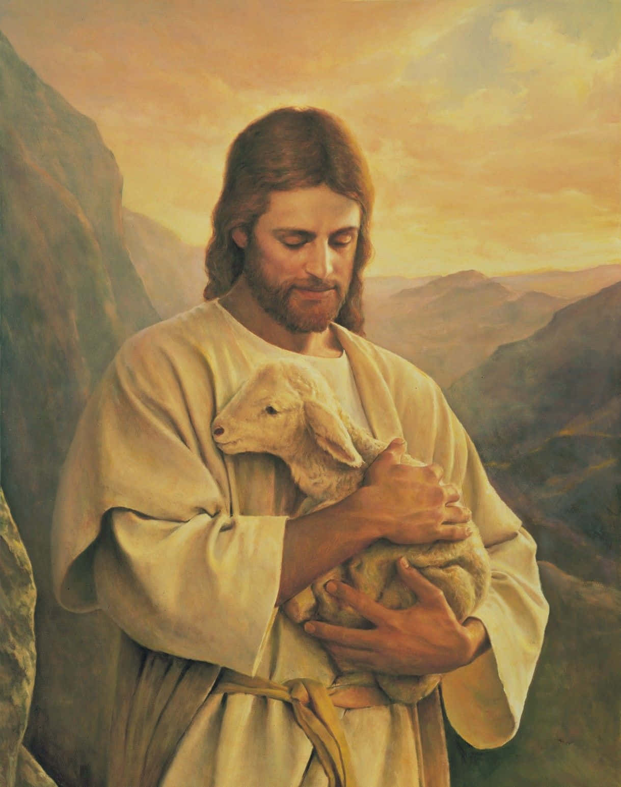 Jesus Lovingly Guiding His Sheep Wallpaper