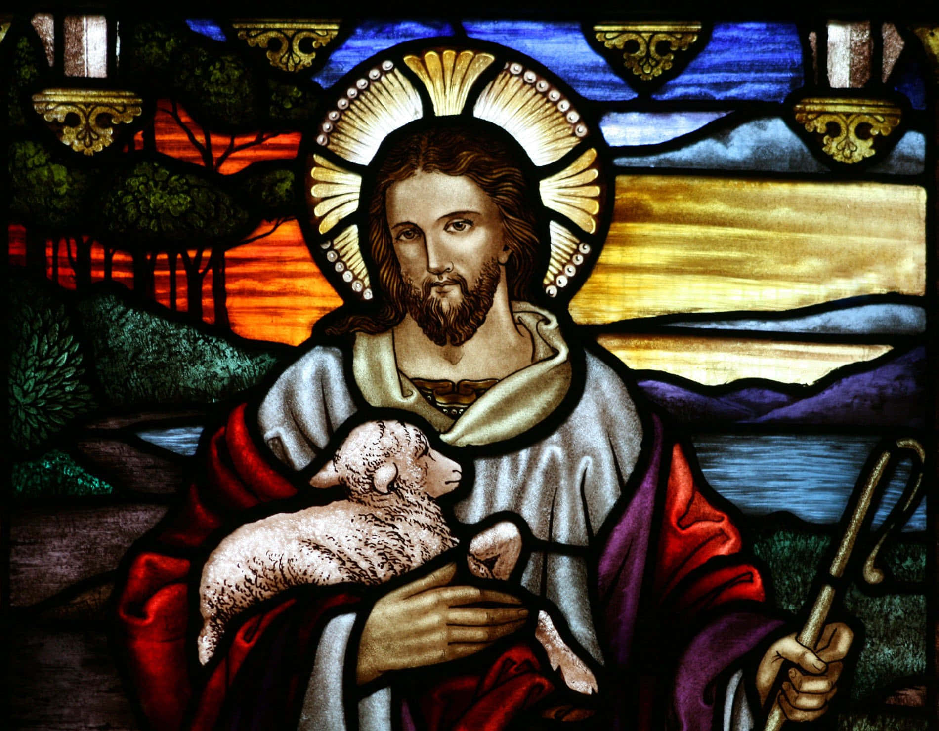 Jesus With Sheep - A Moment Of Peace And Love Wallpaper