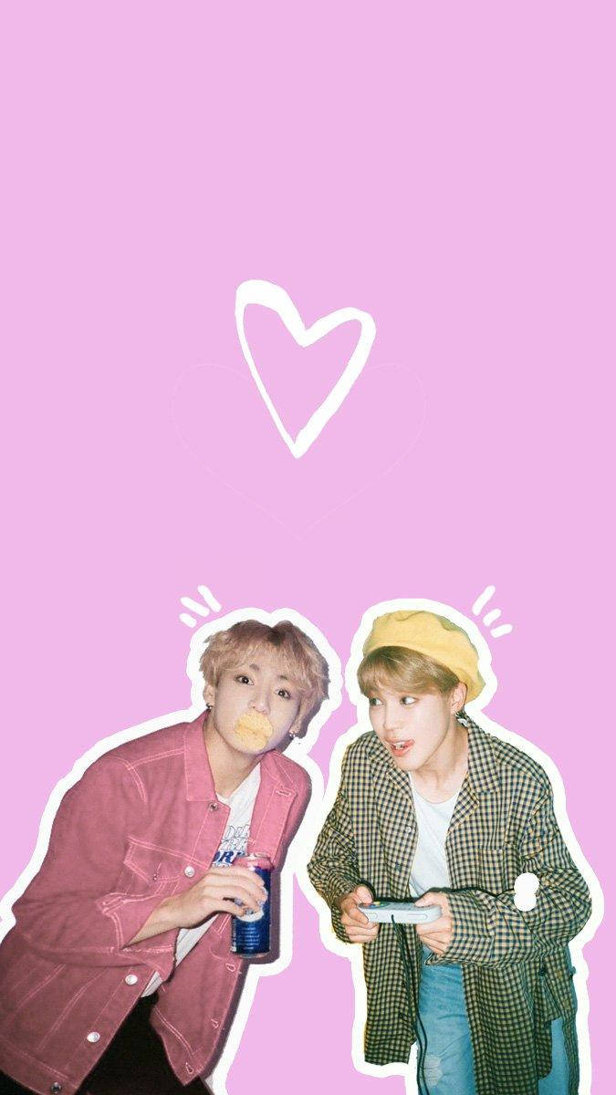 Jikook Heart Pink Background Wallpaper