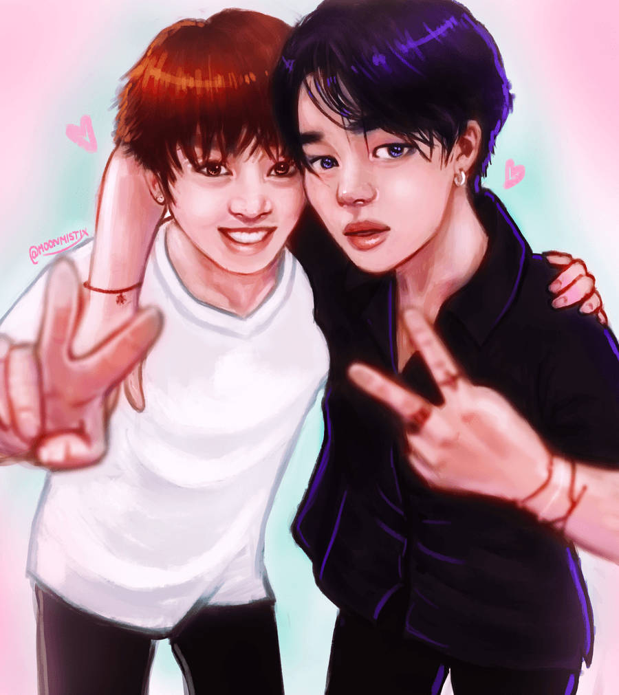 Jikook Peace Sign Drawing Wallpaper