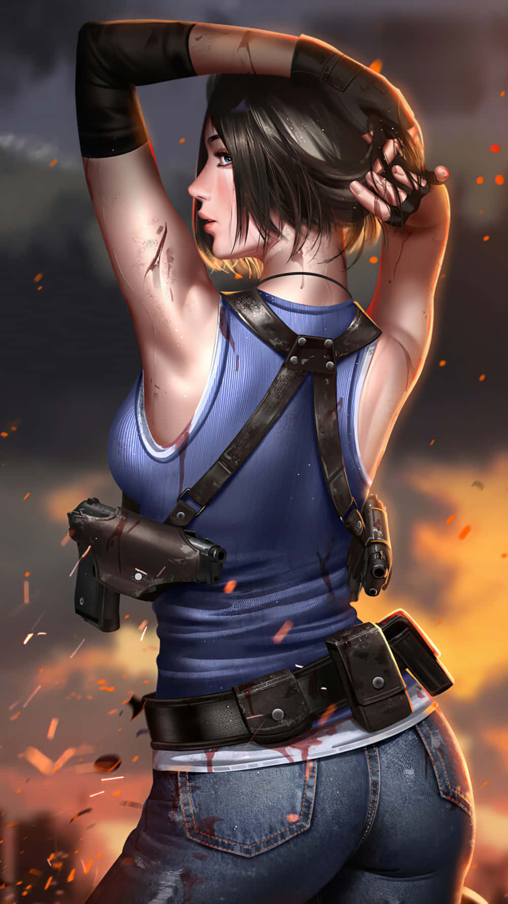 Jill Valentine In An Intense Battle Scene Wallpaper