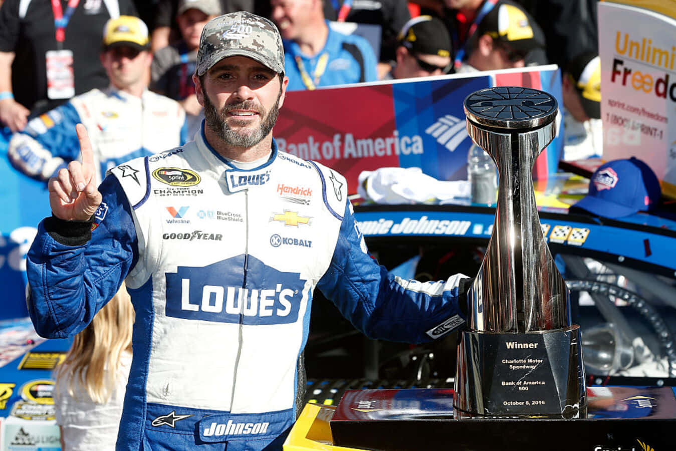 Jimmie Johnson Driving His Racing Car On The Track Wallpaper