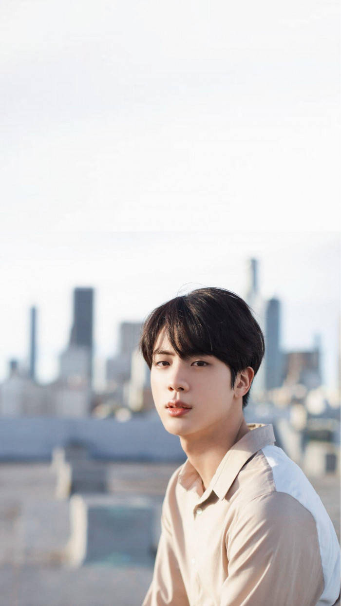 Jin Bts Cute Black Hair Outdoors Wallpaper