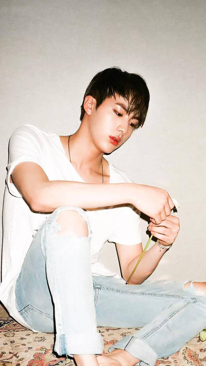 Jin Bts Cute Black Hair With White Shirt Wallpaper