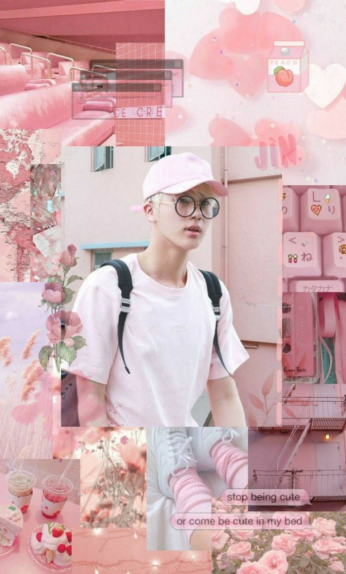 Jin Bts Cute Pink Theme Wallpaper