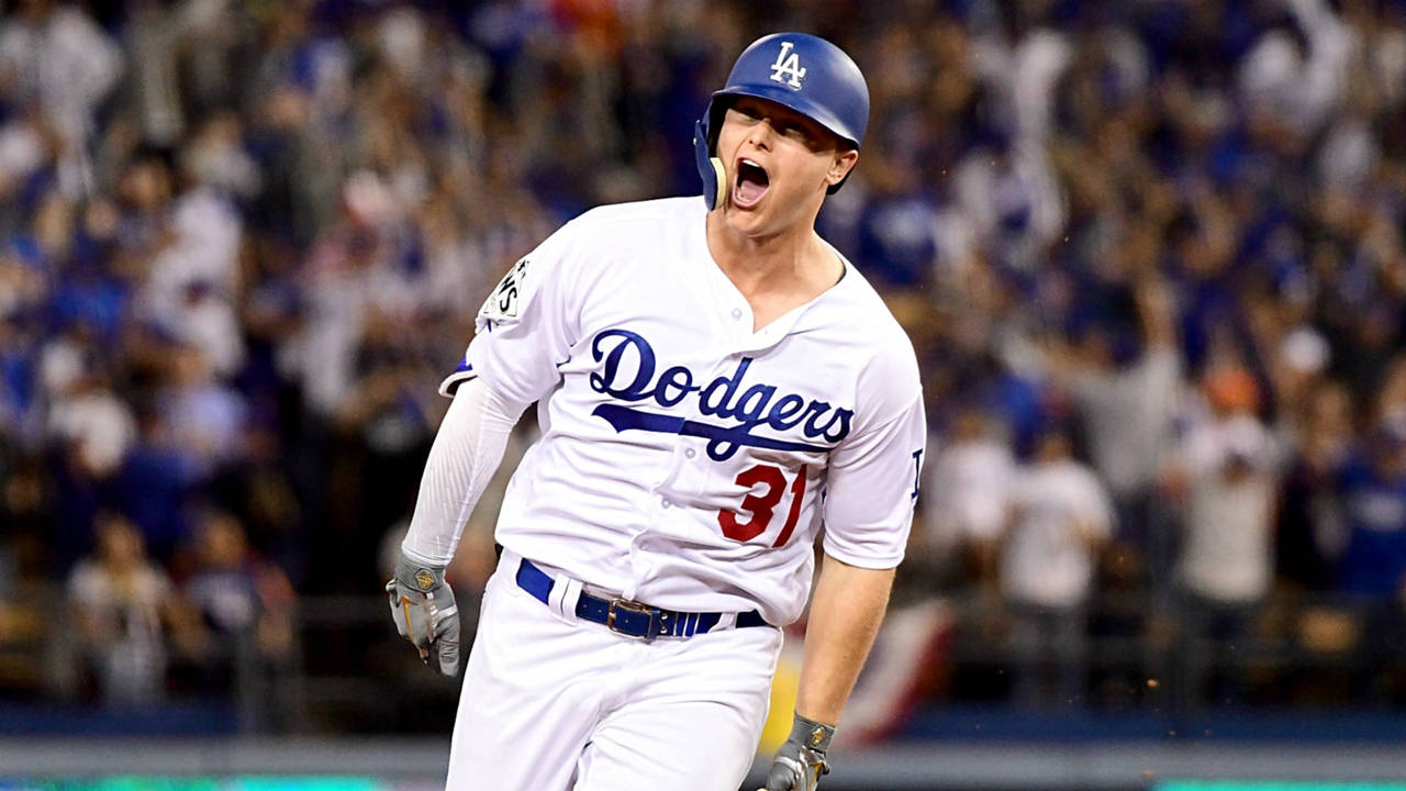 Joc Pederson Roaring For Dodgers Wallpaper