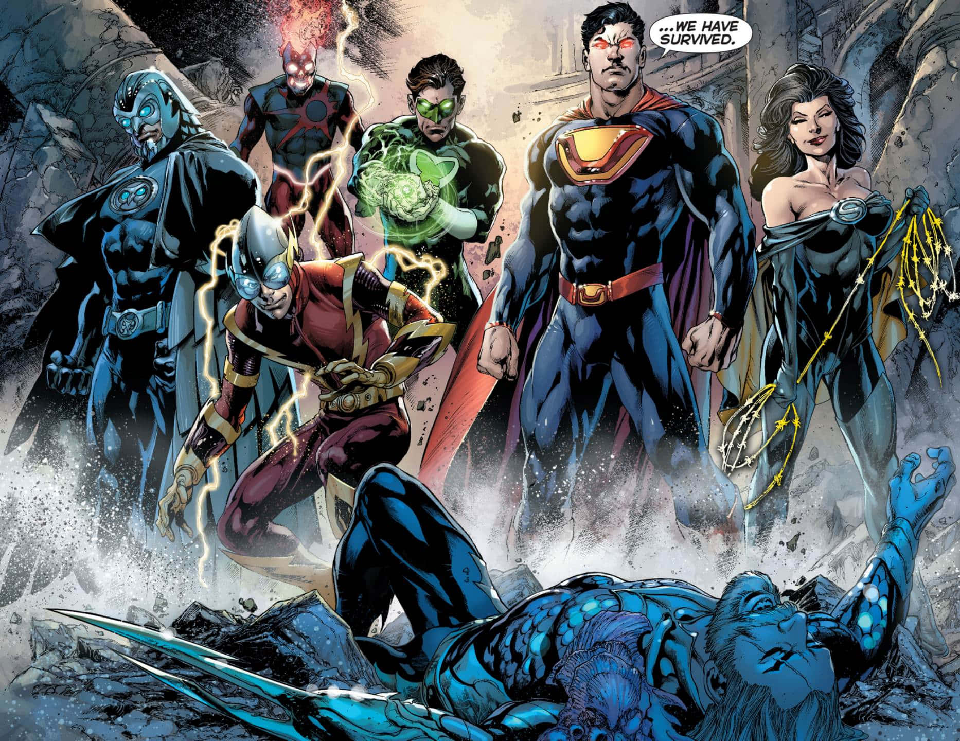 Johnny Quick And The Crime Syndicate In Action Wallpaper