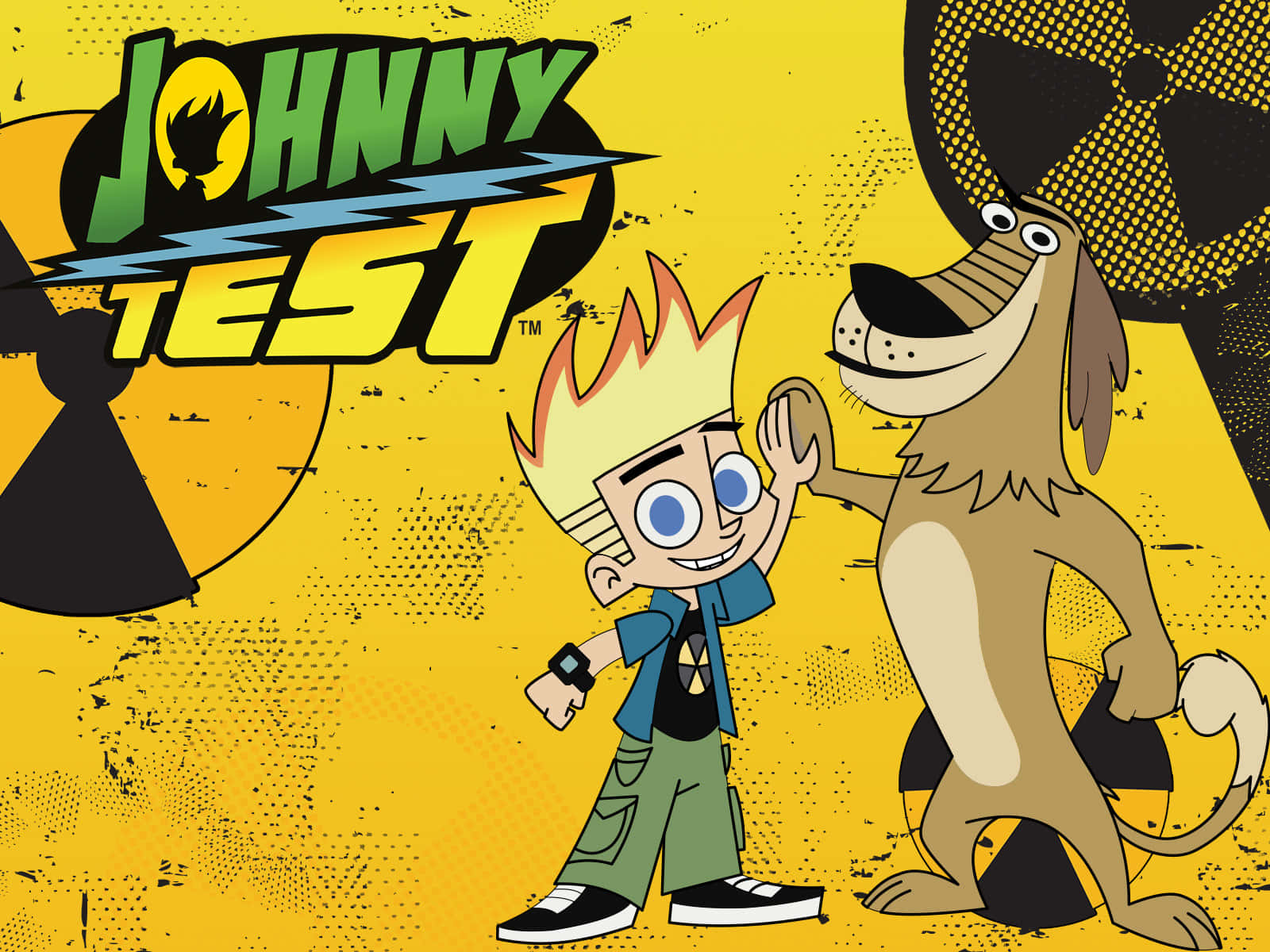 Johnny Test And Dukey Posing In An Action-packed Scene From The Animated Series Wallpaper