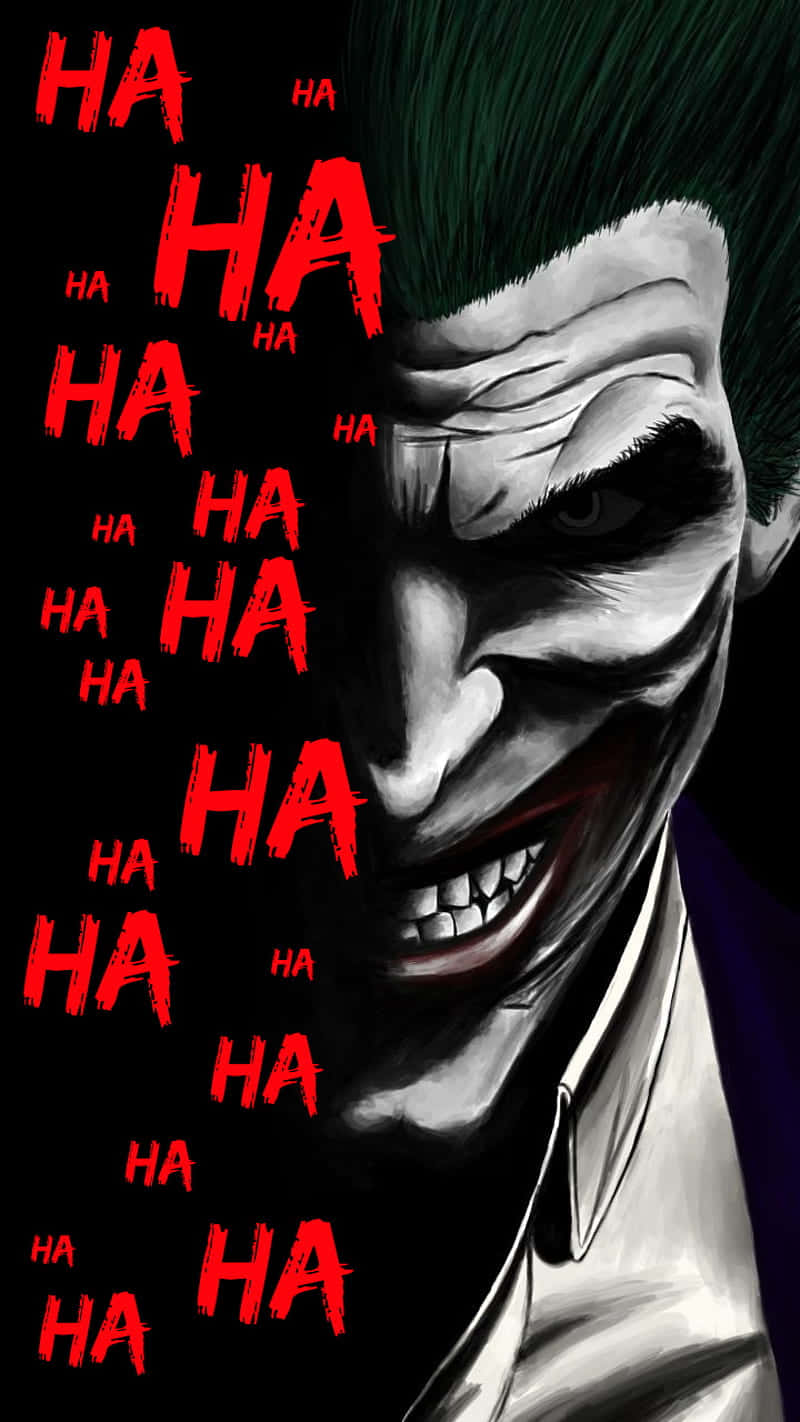 Joker Pfp With Red Text Laughter Wallpaper