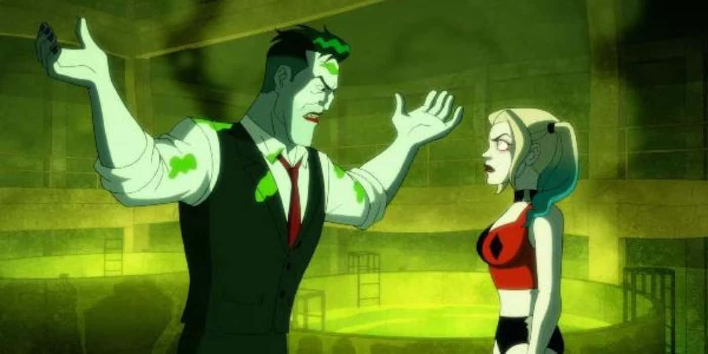 Jokerand Harley Quinn Cartoon Scene Wallpaper