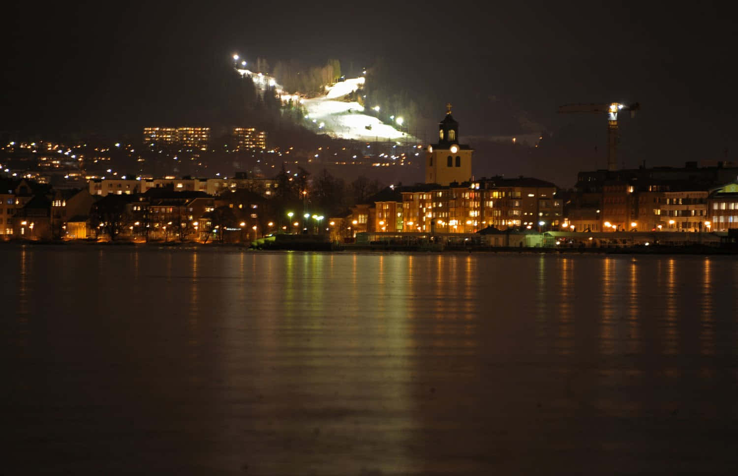 Jonkoping Night View Lake Vattern Sweden Wallpaper