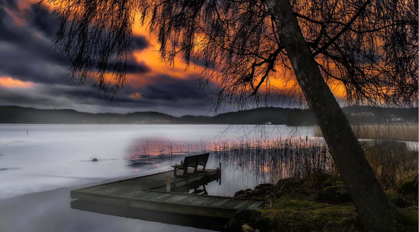 Jonkoping Sunset Lake Pier Wallpaper