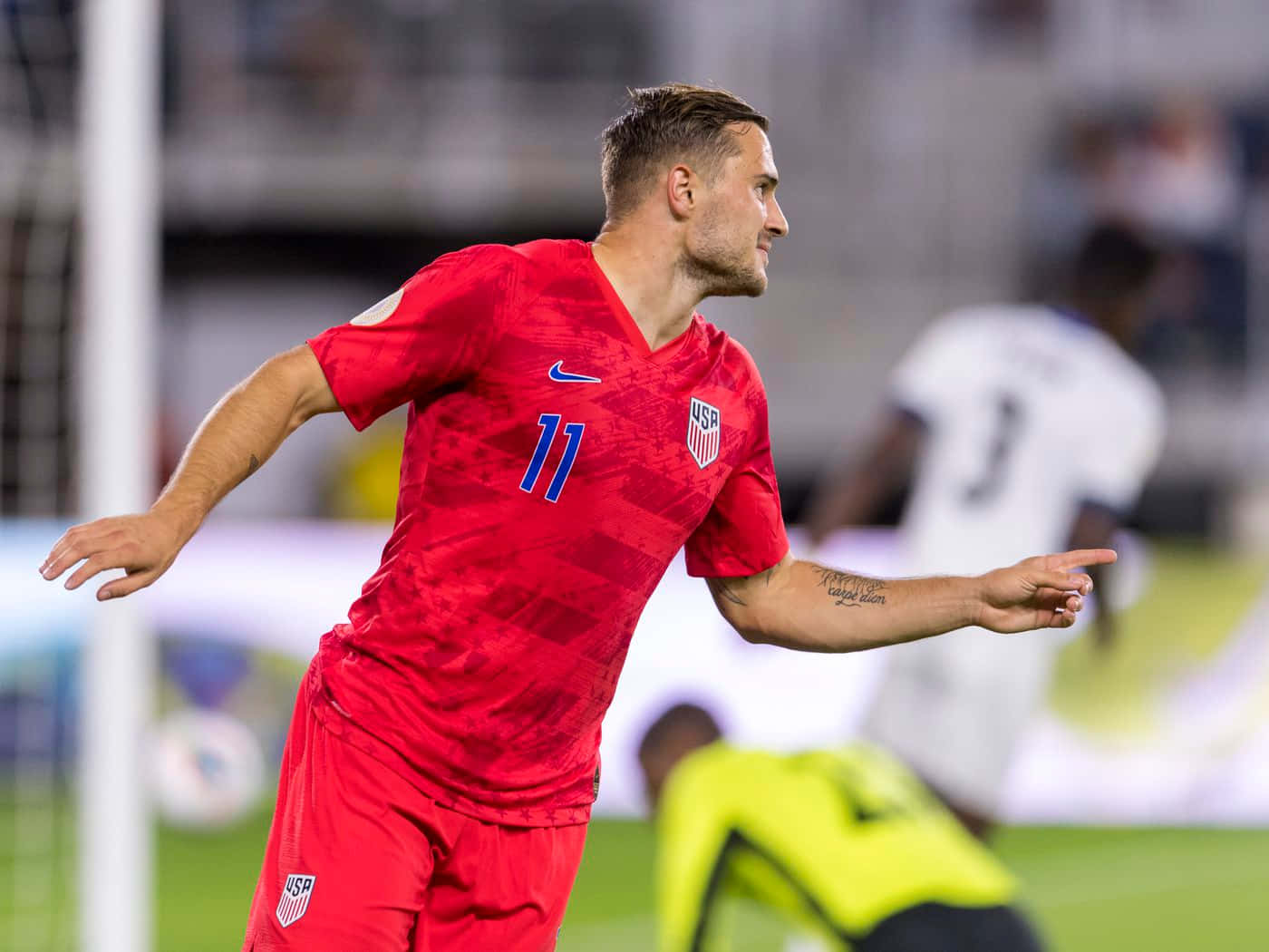 Jordan Morris In Action At The 2019 Usmnt Gold Cup Finals Wallpaper