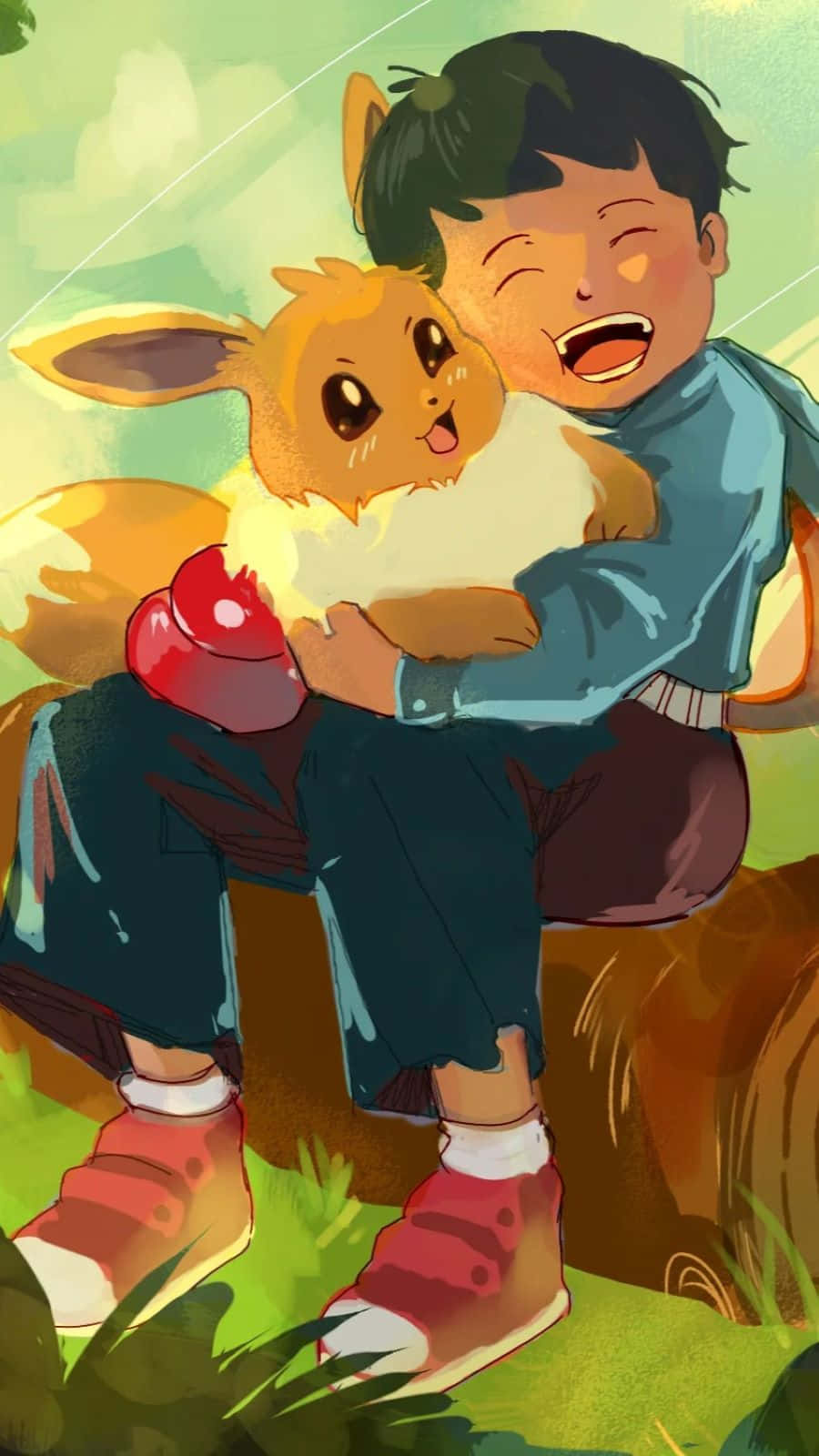 Joyful Boyand Eevee Bonding Wallpaper