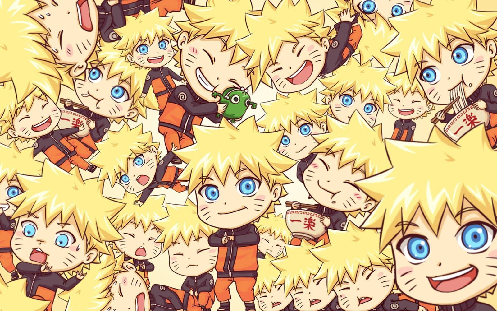 Joyful Chibi Naruto Performing Shadow Clone Jutsu On Laptop Display Wallpaper