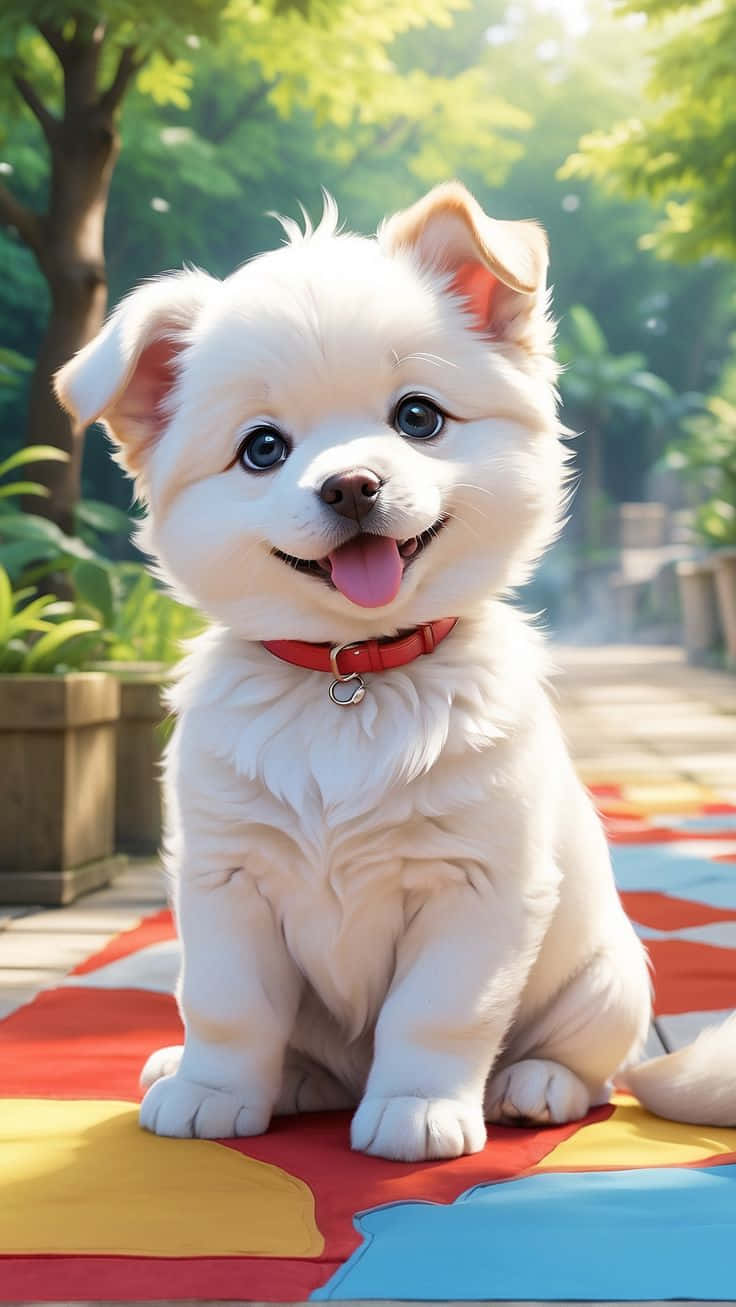 Joyful Puppy Sunlit Park Wallpaper