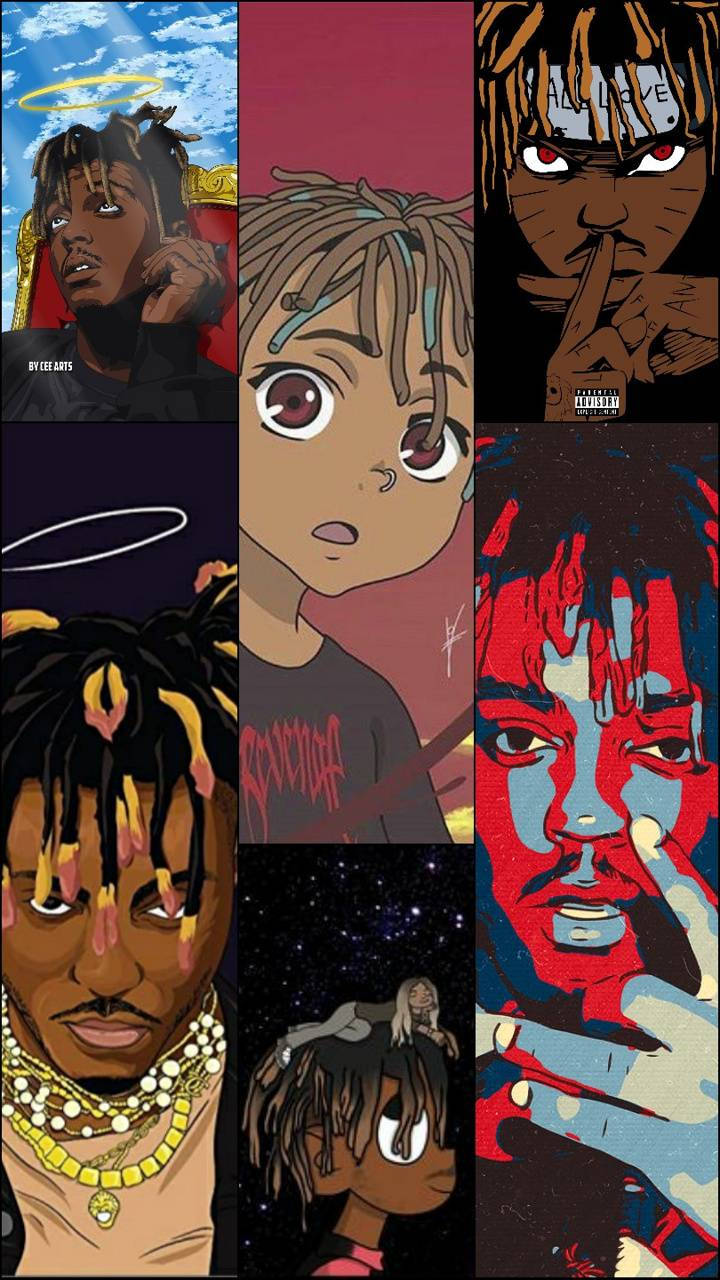 Juice Wrld Anime Collage Graphic Wallpaper