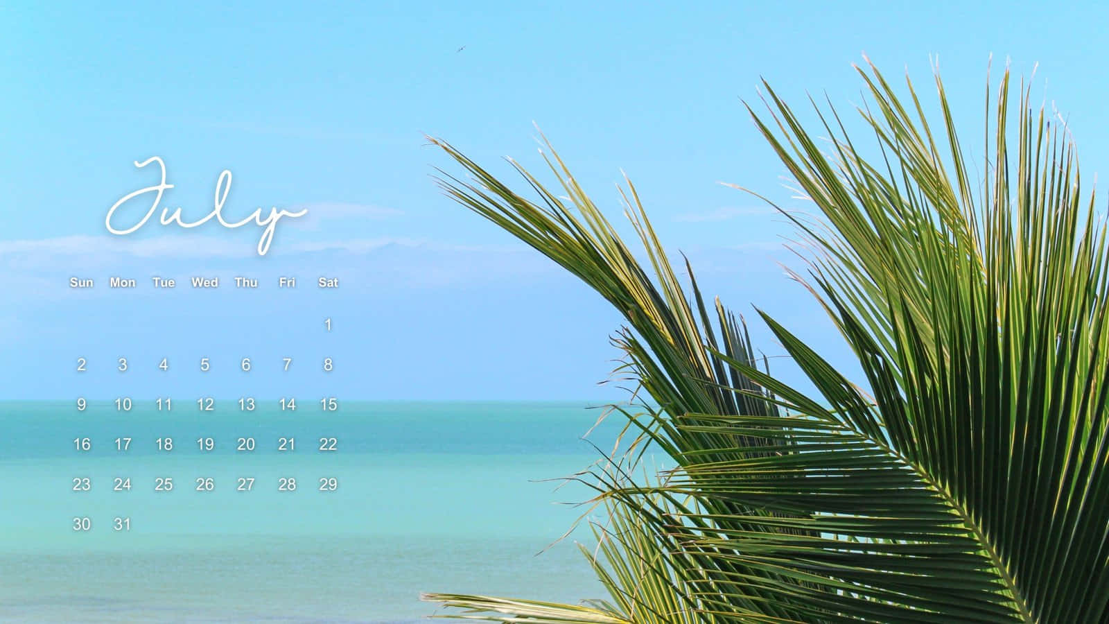 July Summer Beach Calendar Aesthetic Wallpaper