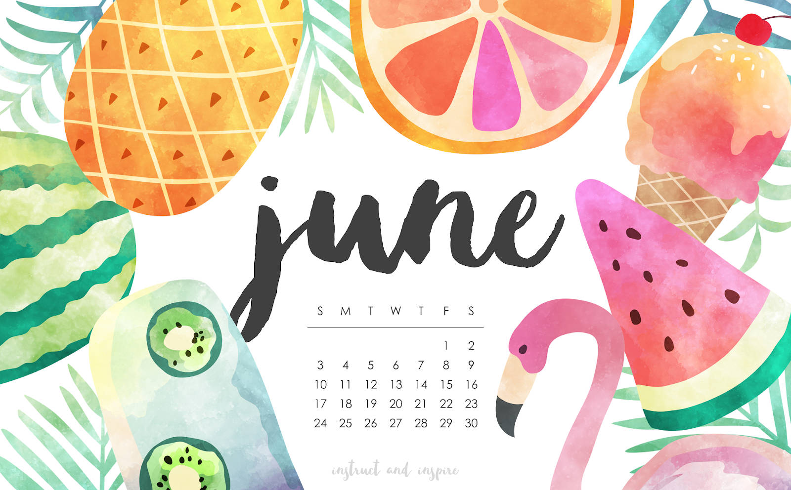 June Calendar With A Summer Tropical Theme Wallpaper