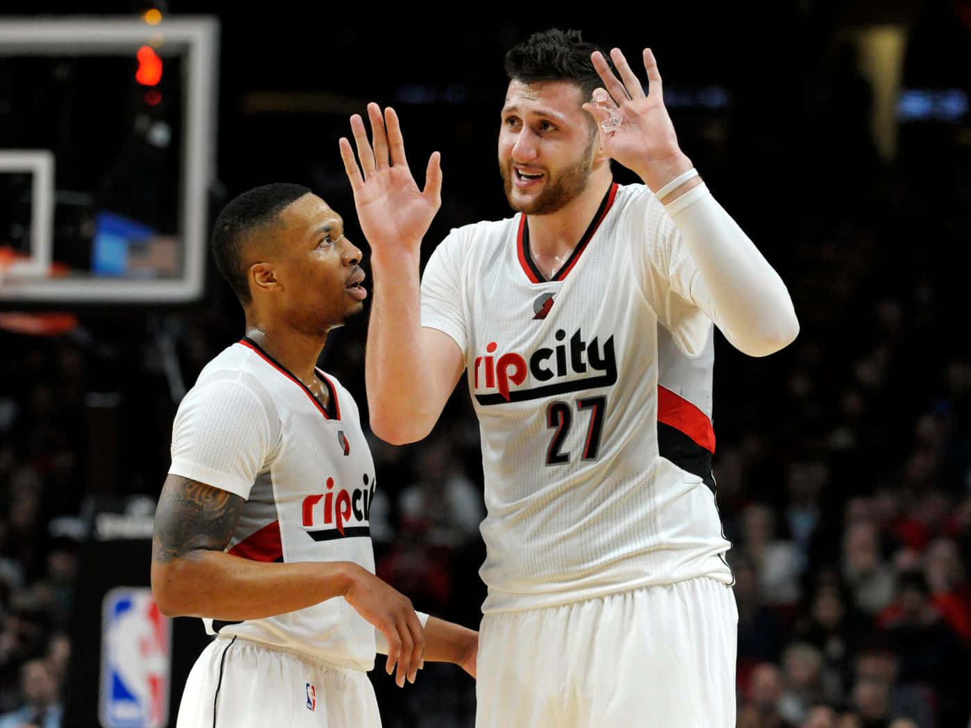 Jusuf Nurkic And Damian Lillard On The Court Wallpaper