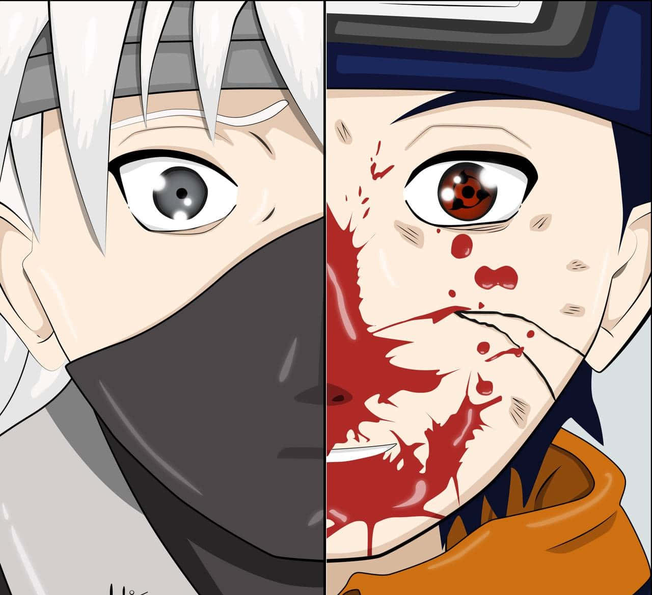 Kakashi And Obito Face Wallpaper