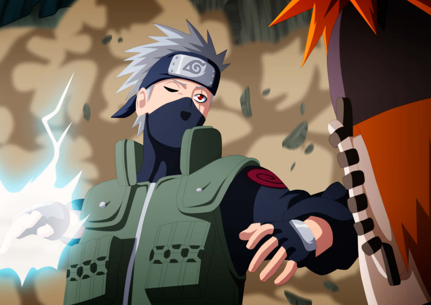 Kakashi And Pain Face Off In Intense Battle Wallpaper