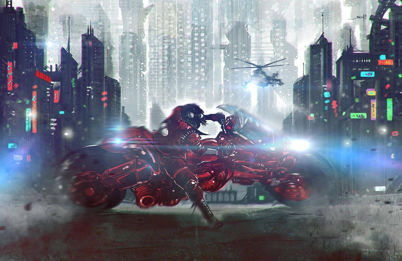 Kaneda Ready To Dominate The Night In Akira's Dark City. Wallpaper