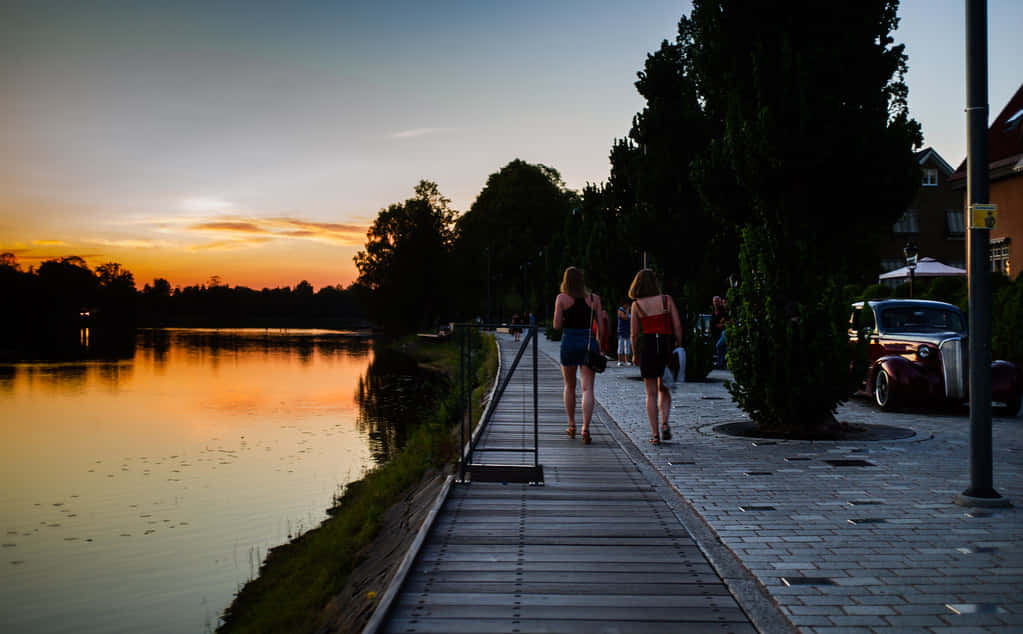 Karlstad Sunset Riverside Walk Wallpaper