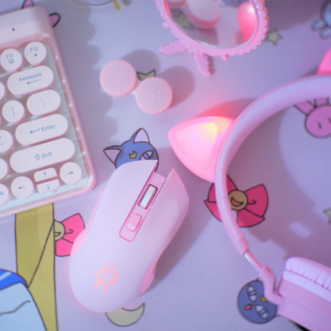 Kawaii Aesthetic Gaming Setup In A Cozy Room Wallpaper