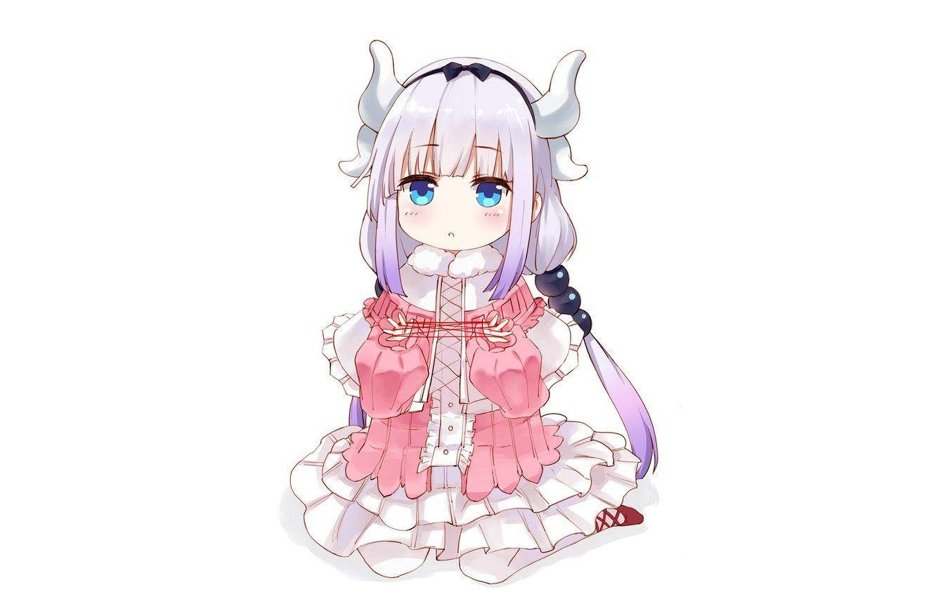 Kawaii Anime Kanna Kobayashi Kneeling Down Wallpaper