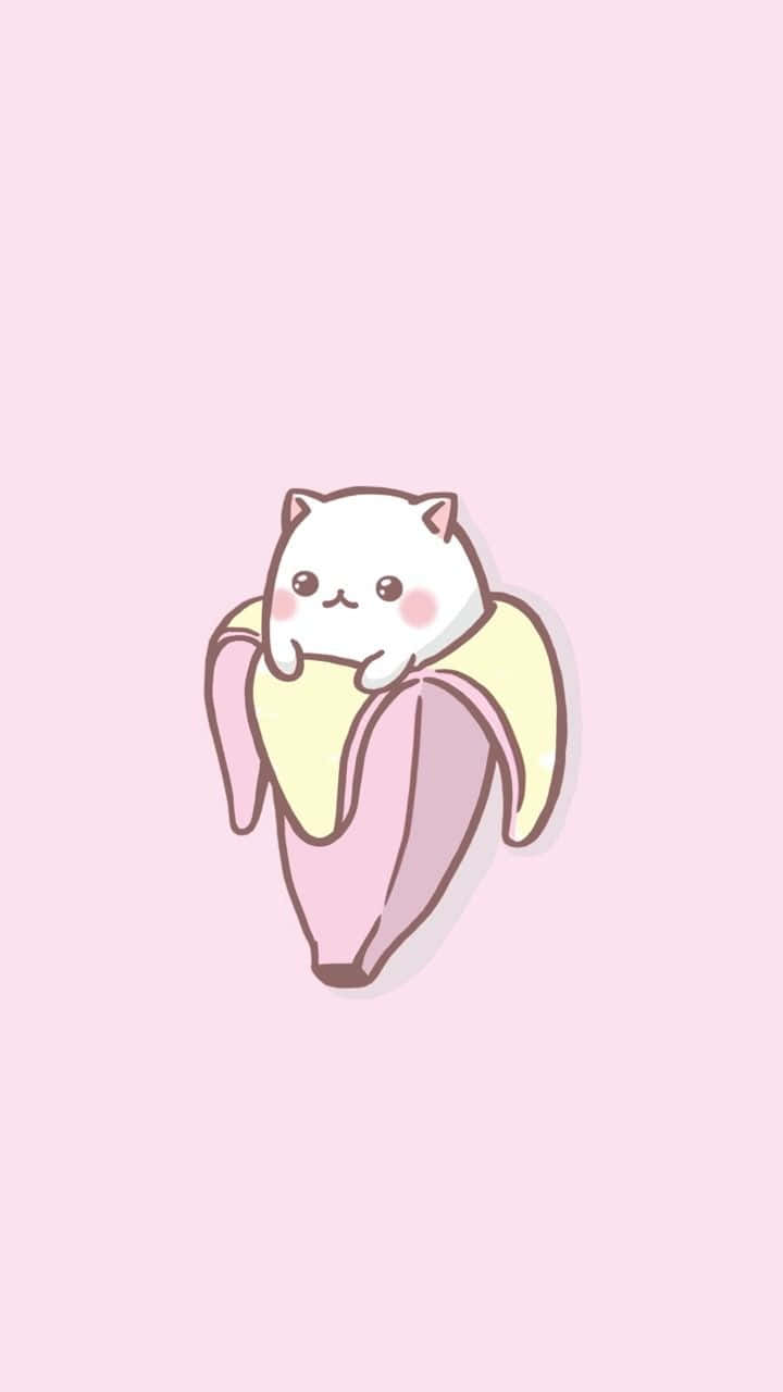 Kawaii Cat Banana Pink Aesthetic.jpg Wallpaper