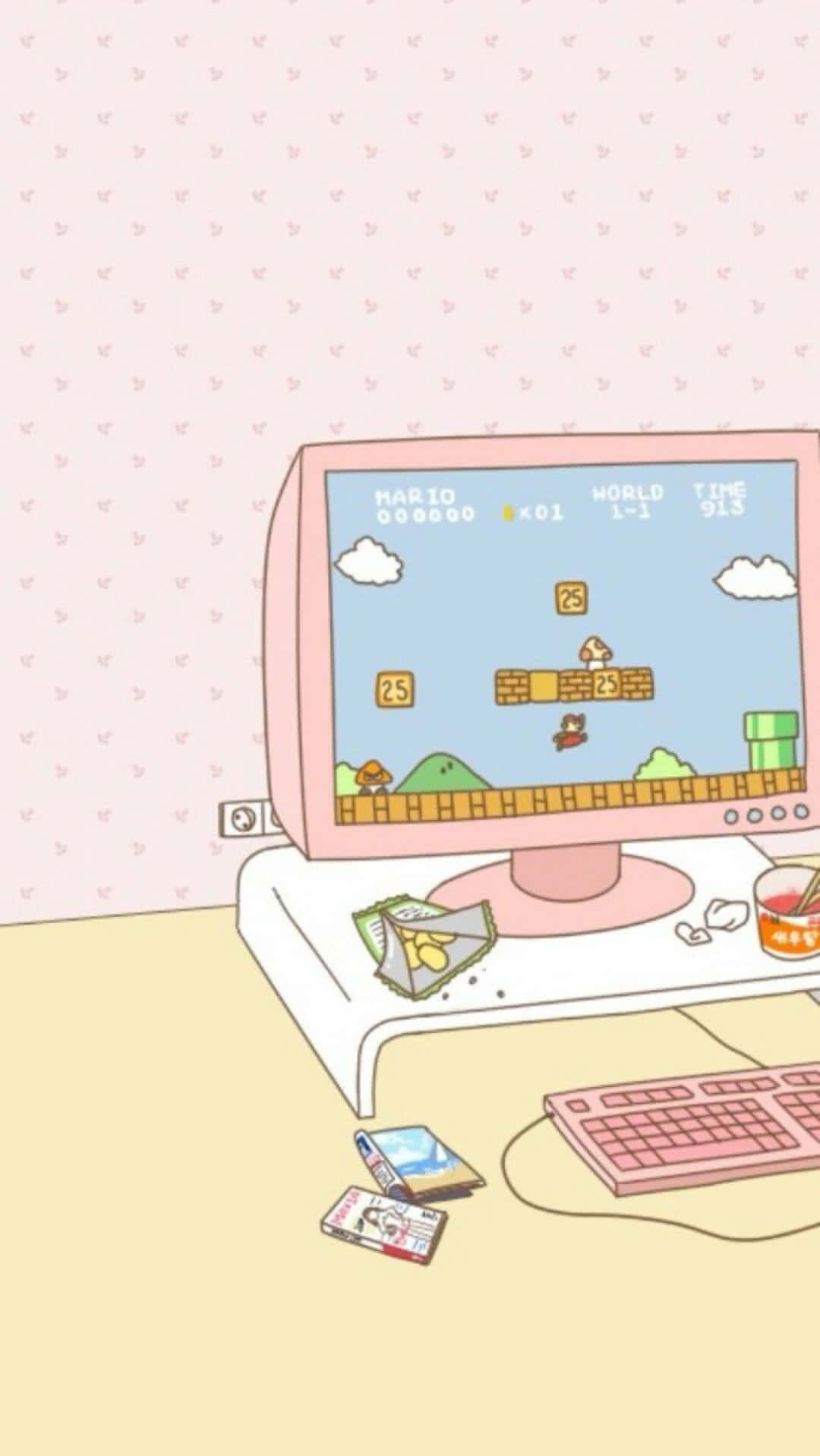 Kawaii Computer Game Aesthetic Pink Wallpaper