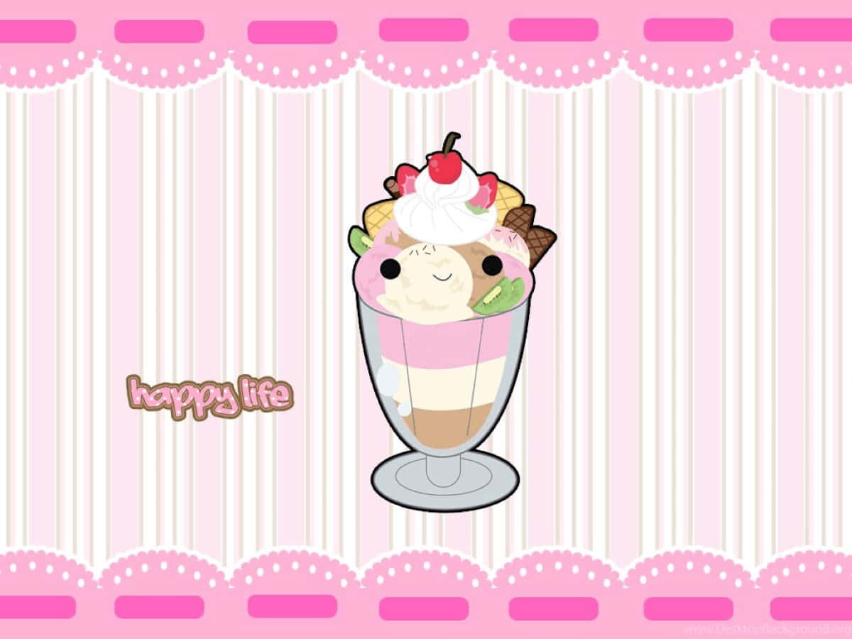 Kawaii Food On Colorful Background Wallpaper