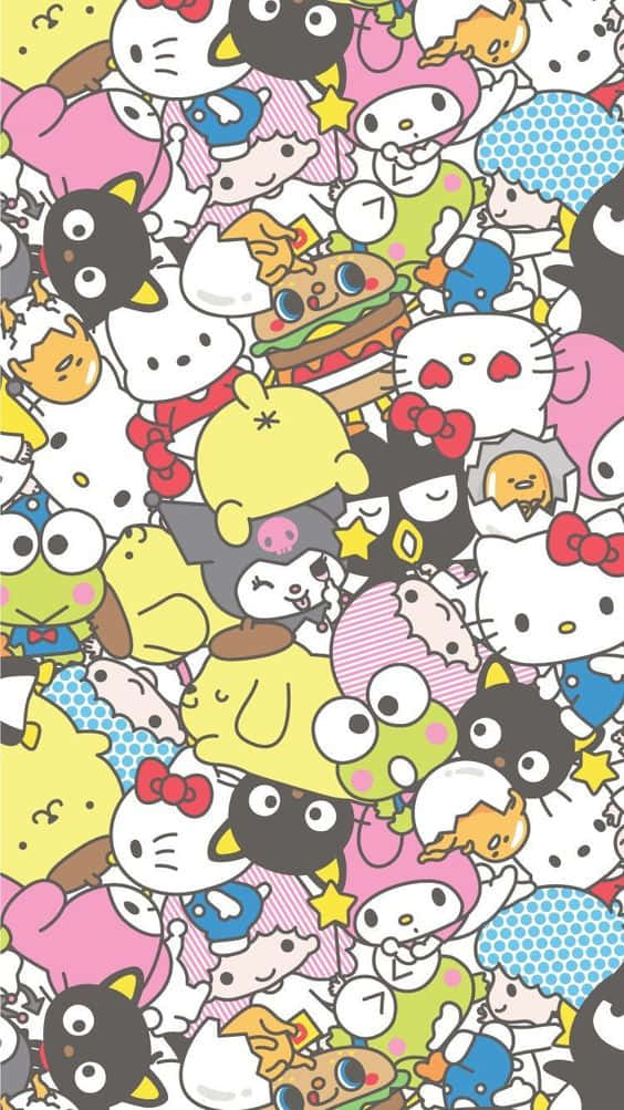 Kawaii Hello Kitty Enjoying A Cupcake Wallpaper